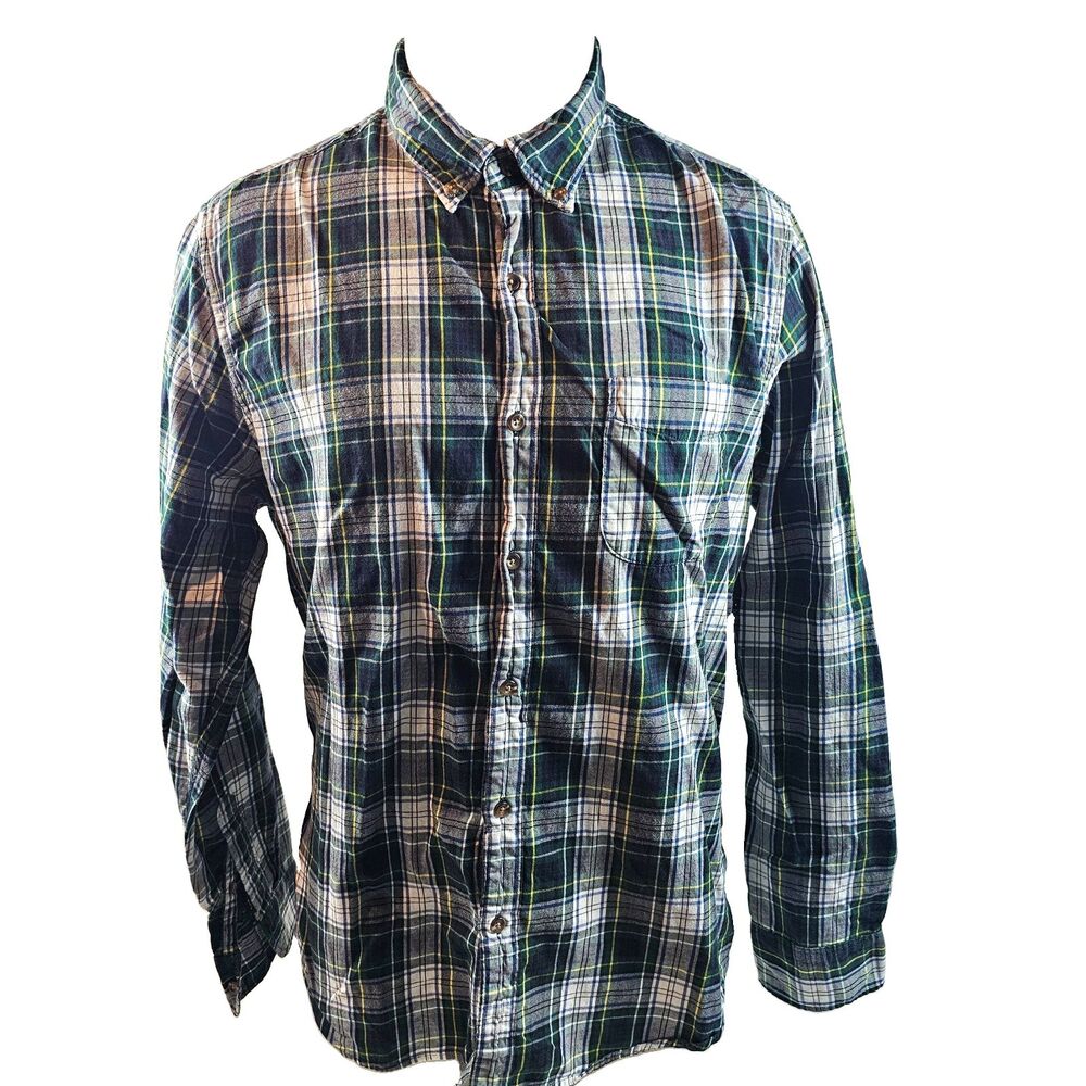J Crew Shirt Mens Large Blue Green Plaid Button Down Brushed Twill Classic Fit